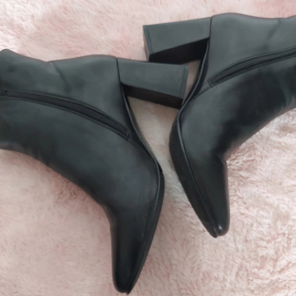 Napoleoni Italian Black Leather Chunky Heel Boots Size 38 - Picture 5 of 10